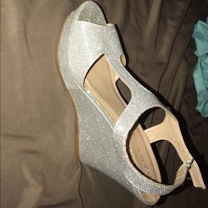 sparkly silver wedges